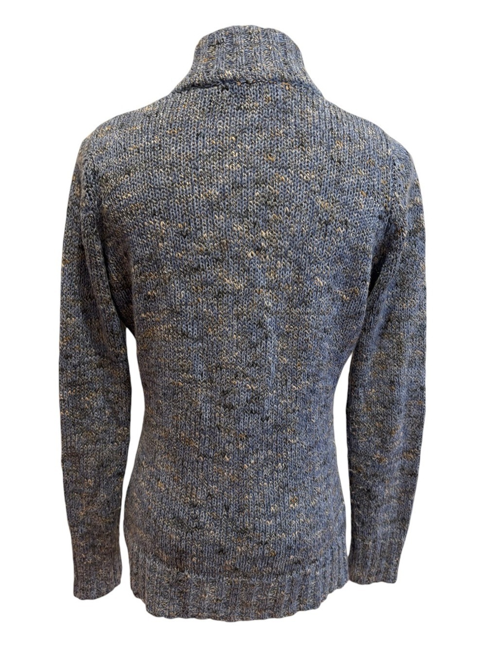 70s LIZ CLAIBORNE BLUE GRAY TWEED PREPPY V-NECK SHAWL COLLAR SWEATER SZ M - Picture 5 of 7